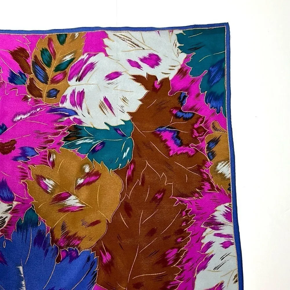 Albert Nipon for XIIX KARAT Silk Square Scarf Blue Magenta Tan Floral Vintage